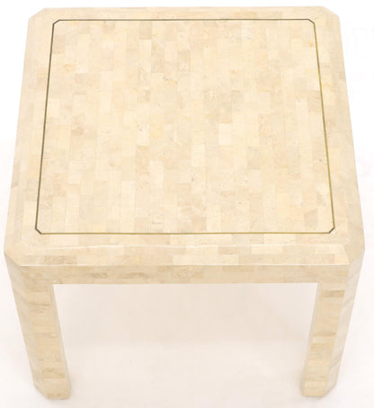 Tesselated Stone Brass Inlay Square Side End Table