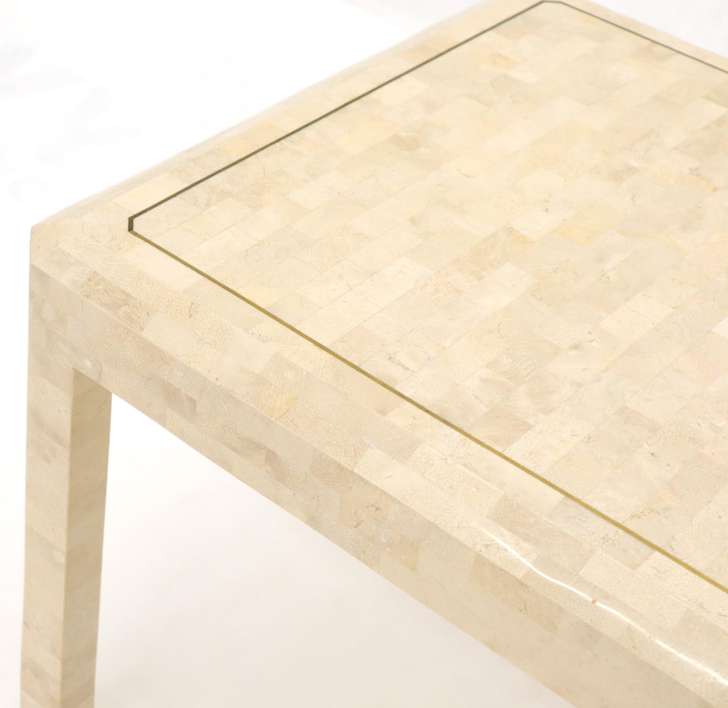 Tesselated Stone Brass Inlay Square Side End Table