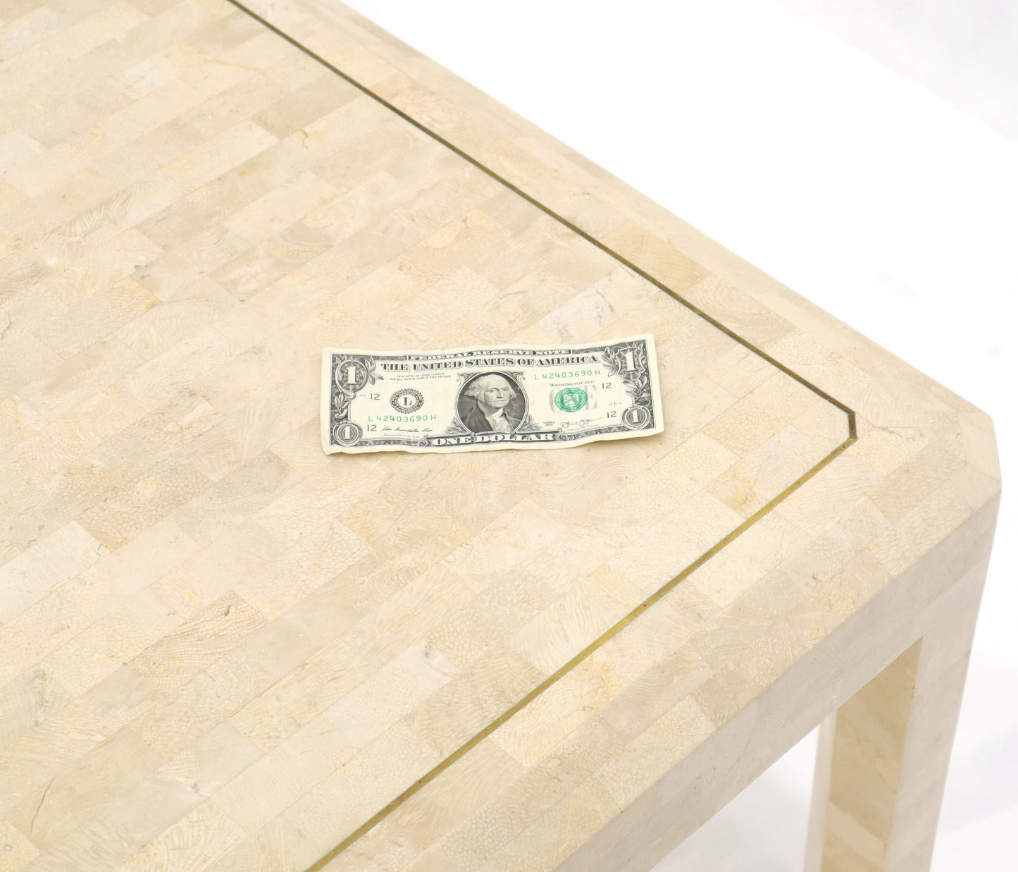 Tesselated Stone Brass Inlay Square Side End Table