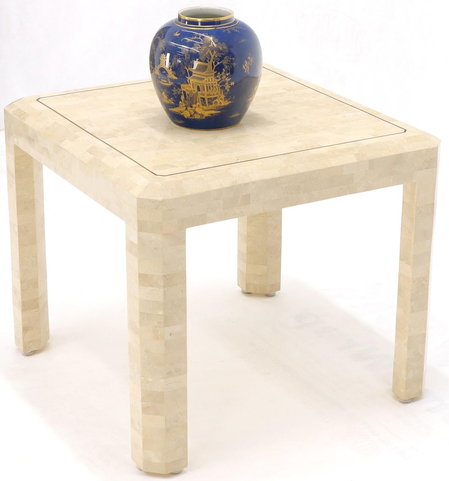 Tesselated Stone Brass Inlay Square Side End Table