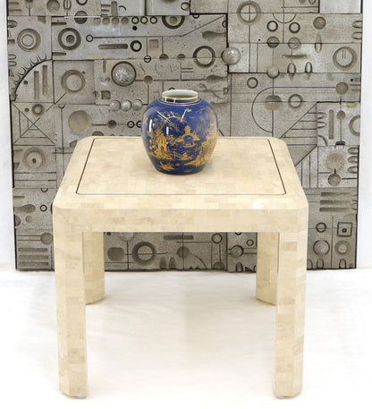 Tesselated Stone Brass Inlay Square Side End Table