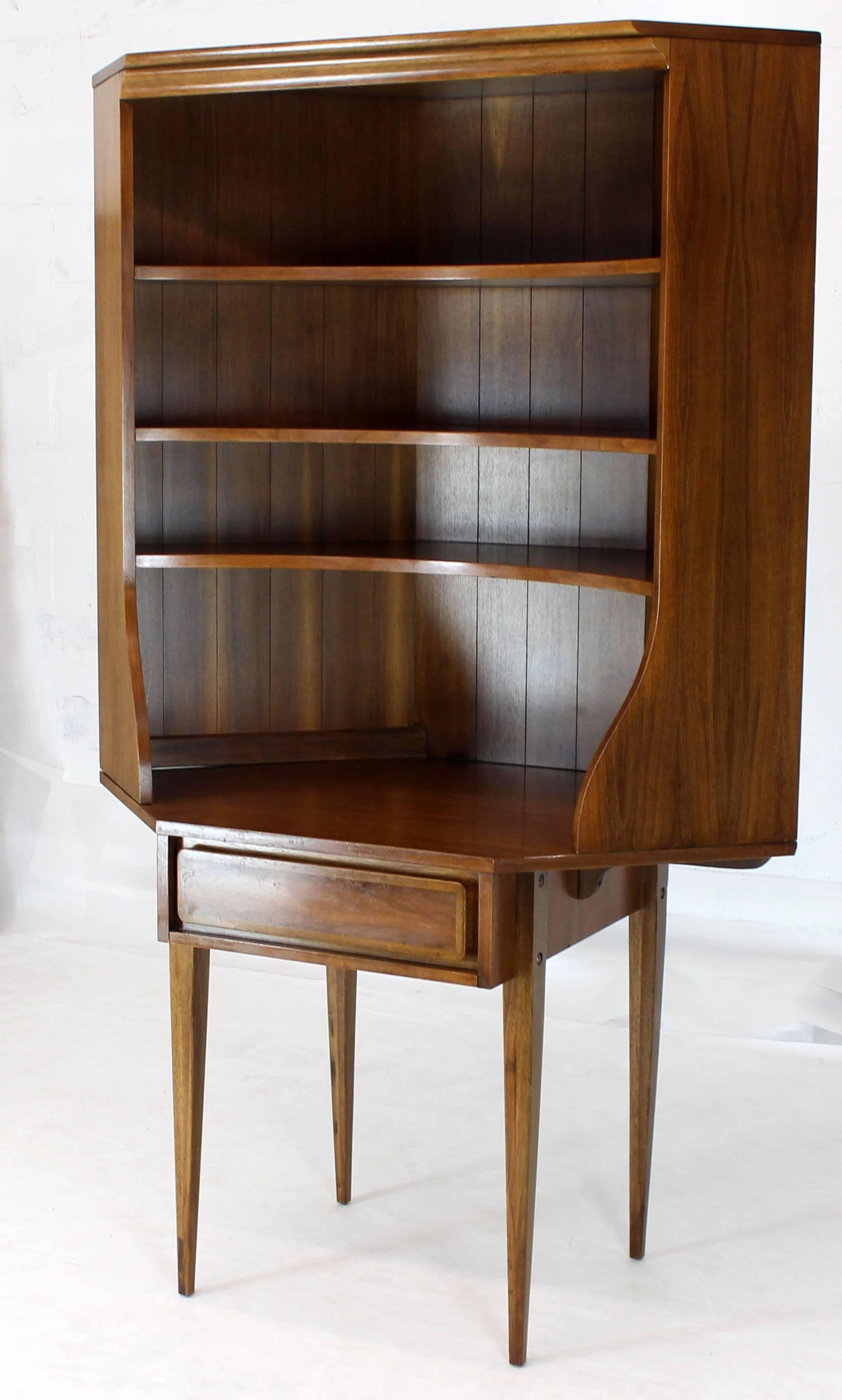 Two-Piece Walnut Corner Desk Table Bookcase Hutch