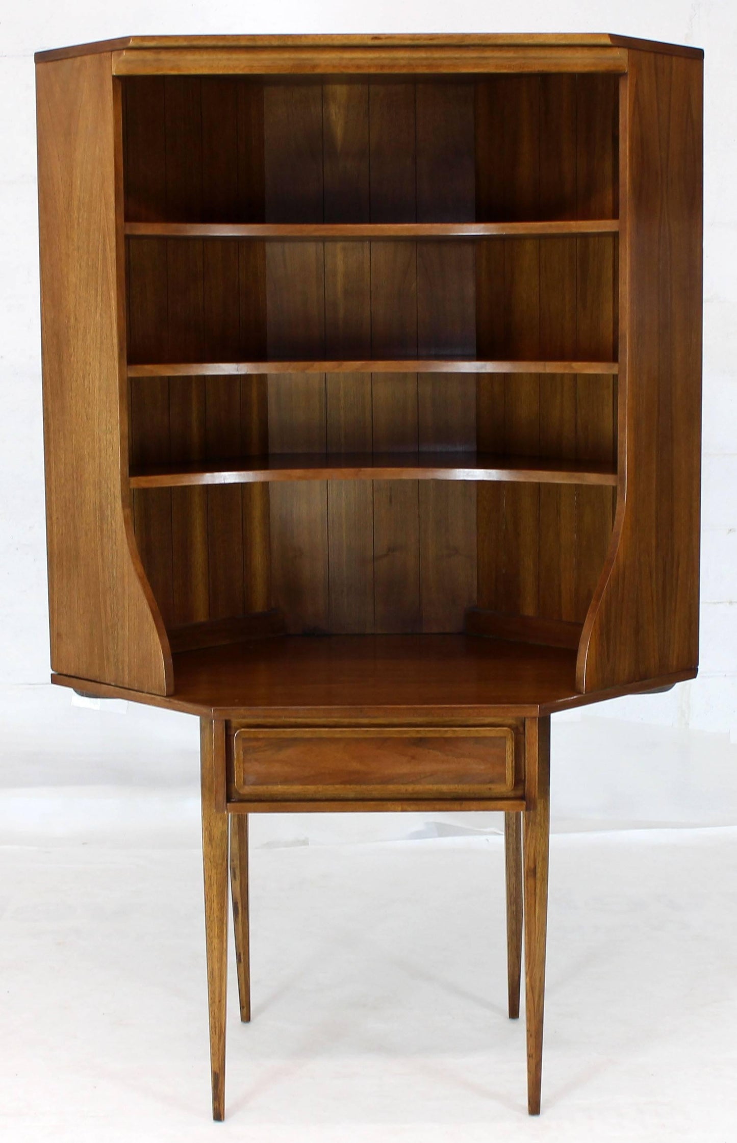 Two-Piece Walnut Corner Desk Table Bookcase Hutch