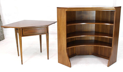 Two-Piece Walnut Corner Desk Table Bookcase Hutch