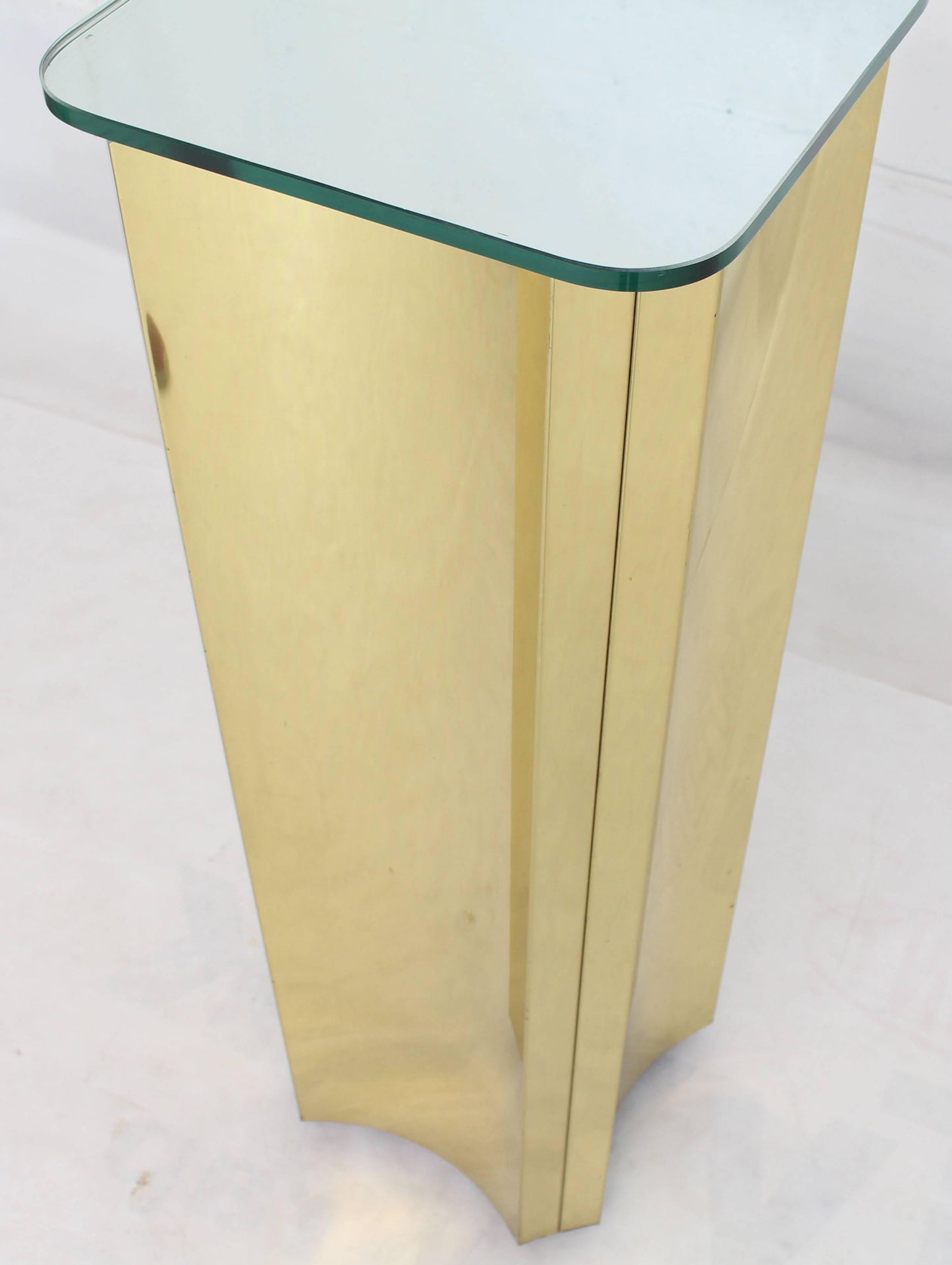 Mirror Glass Top Folded Brass Square Modern Pedestal