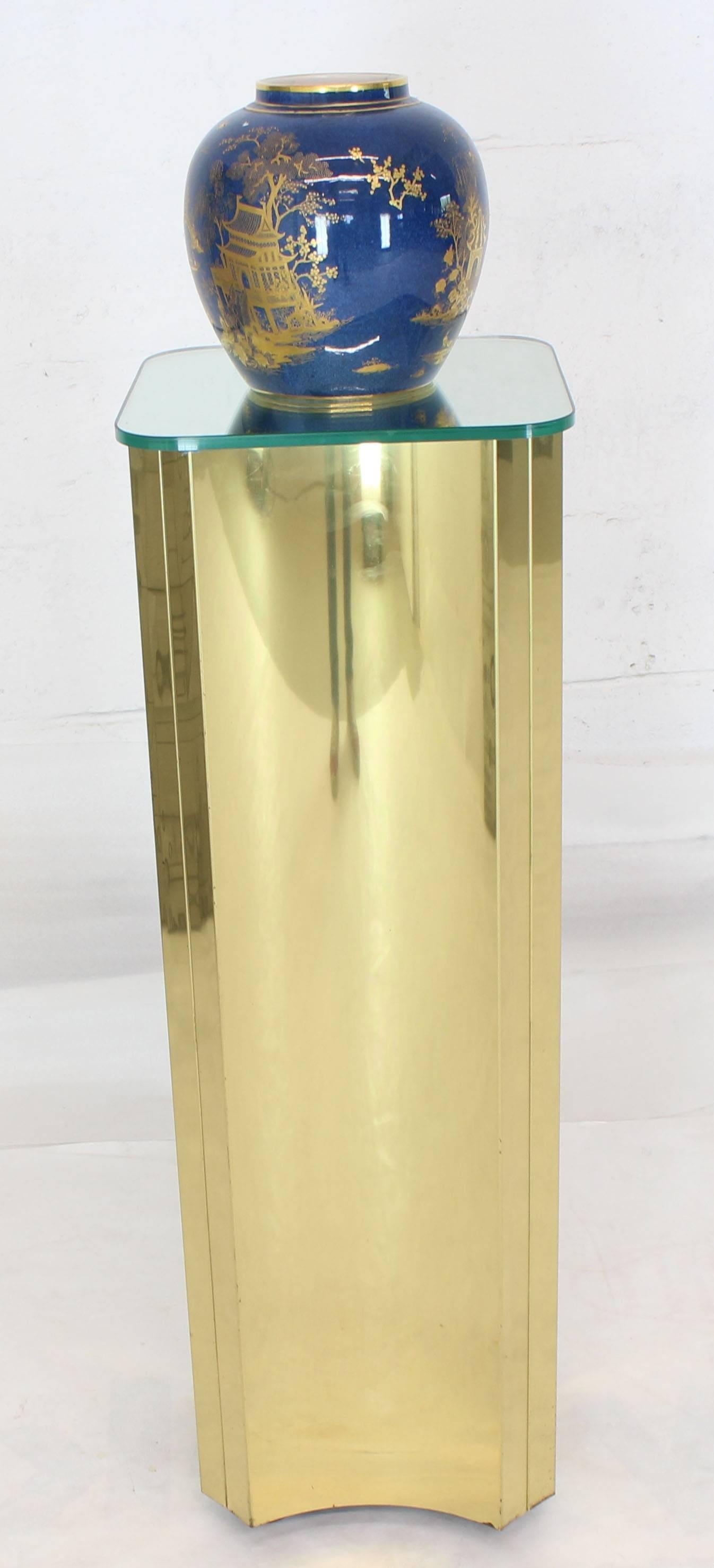 Mirror Glass Top Folded Brass Square Modern Pedestal