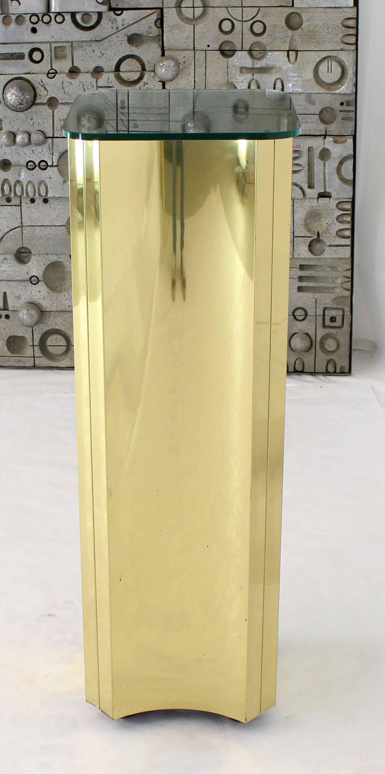 Mirror Glass Top Folded Brass Square Modern Pedestal