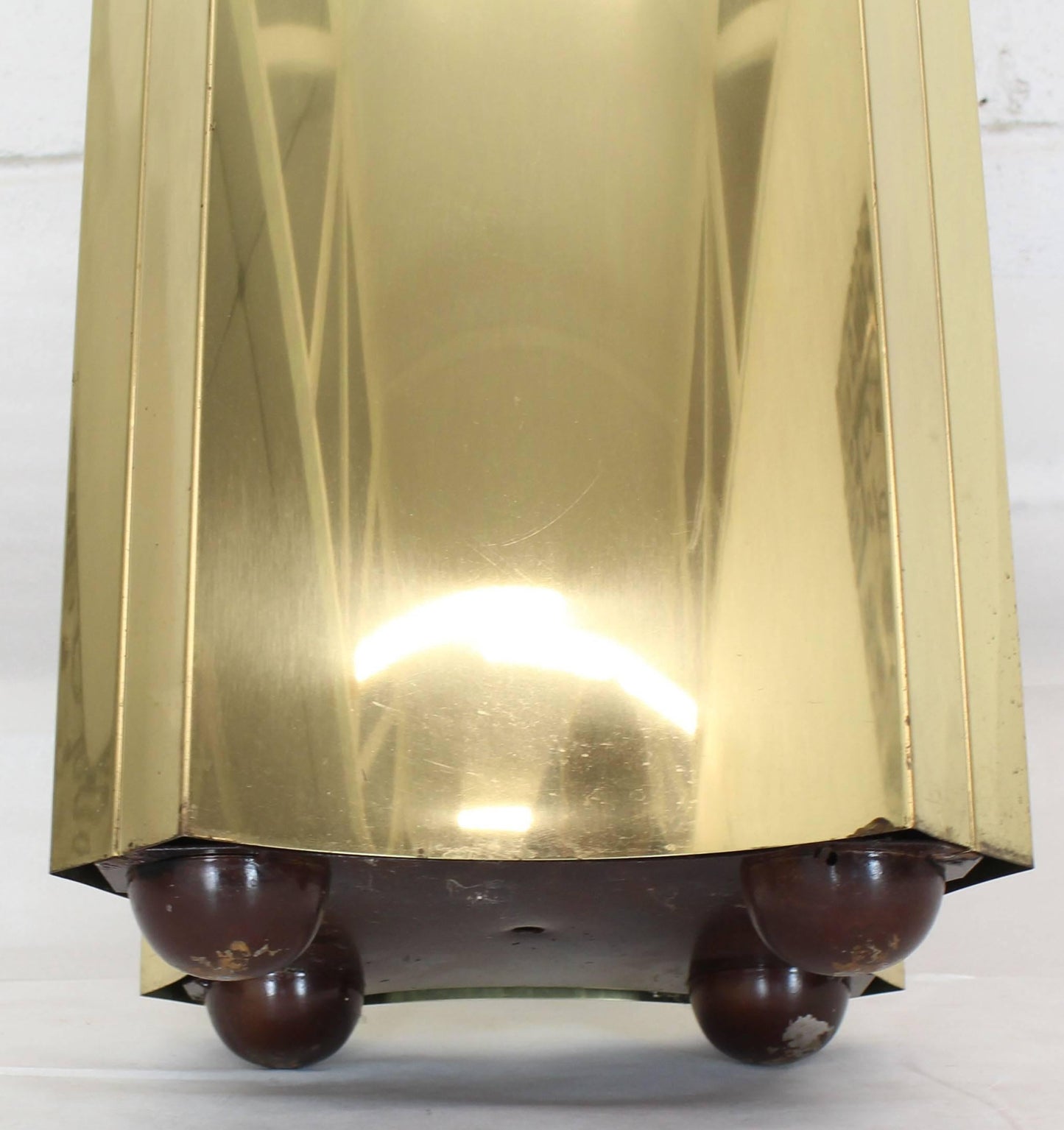 Mirror Glass Top Folded Brass Square Modern Pedestal