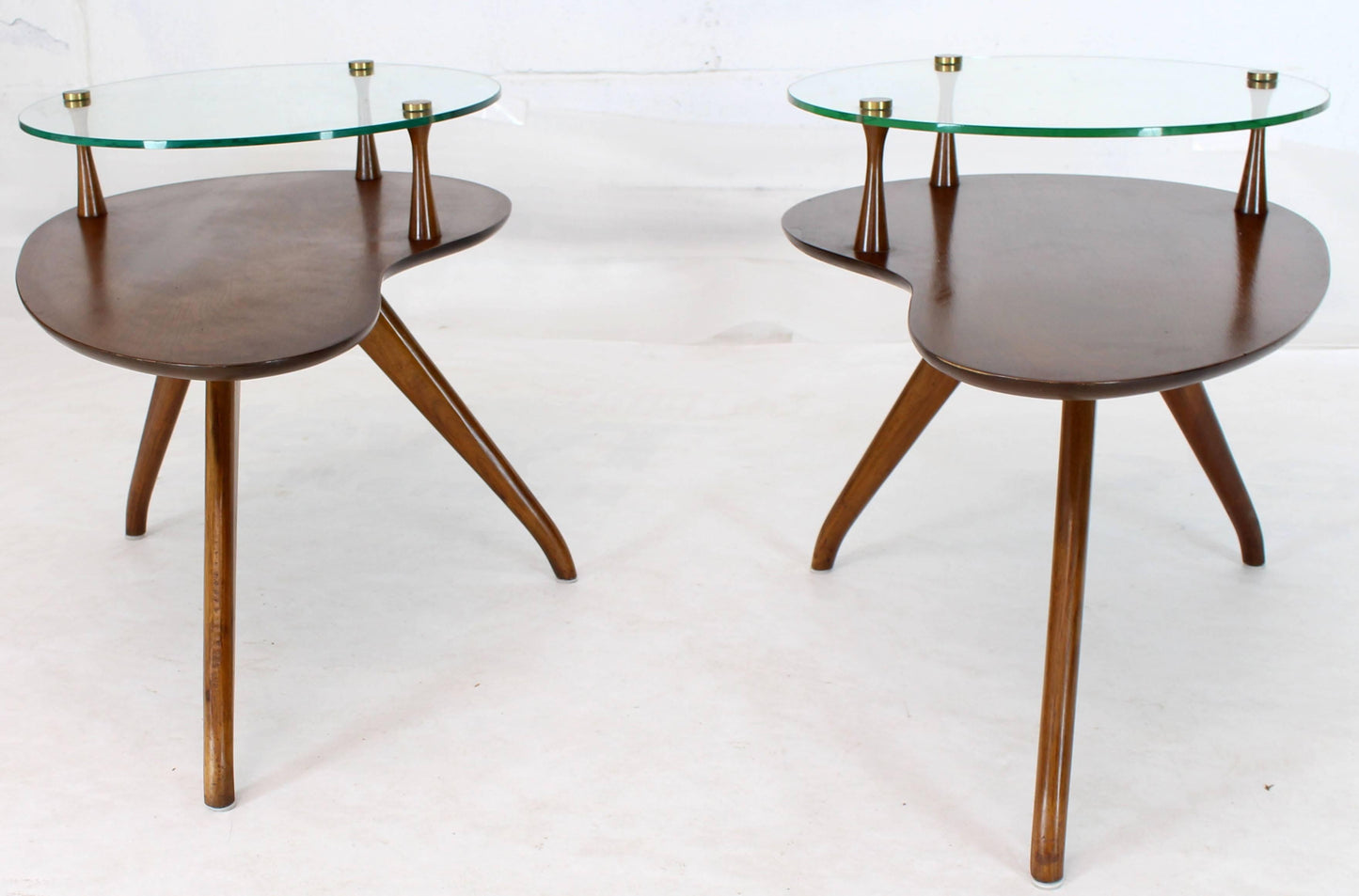 Pair of Kidney Organic Shape Two-Tier Tri-Legged Side Tables