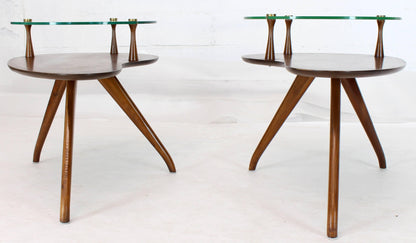 Pair of Kidney Organic Shape Two-Tier Tri-Legged Side Tables