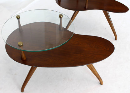 Pair of Kidney Organic Shape Two-Tier Tri-Legged Side Tables