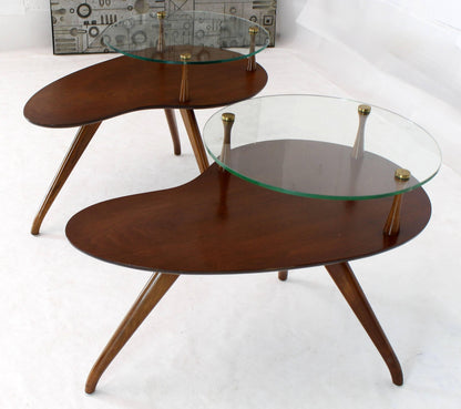 Pair of Kidney Organic Shape Two-Tier Tri-Legged Side Tables