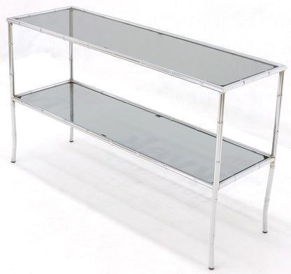 Faux Chrome Bamboo Smoked Glass Two-Tier Sofa Console Table