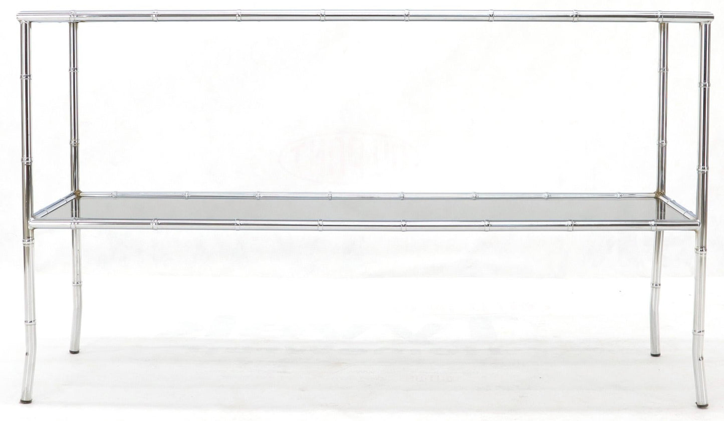 Faux Chrome Bamboo Smoked Glass Two-Tier Sofa Console Table