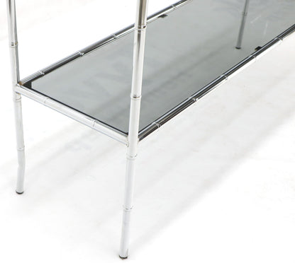 Faux Chrome Bamboo Smoked Glass Two-Tier Sofa Console Table