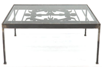 Massive Wide Rectangle Glass Top Wrought Iron Coffee Center Table