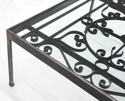 Massive Wide Rectangle Glass Top Wrought Iron Coffee Center Table