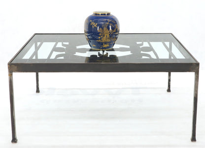 Massive Wide Rectangle Glass Top Wrought Iron Coffee Center Table