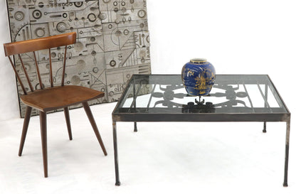 Massive Wide Rectangle Glass Top Wrought Iron Coffee Center Table