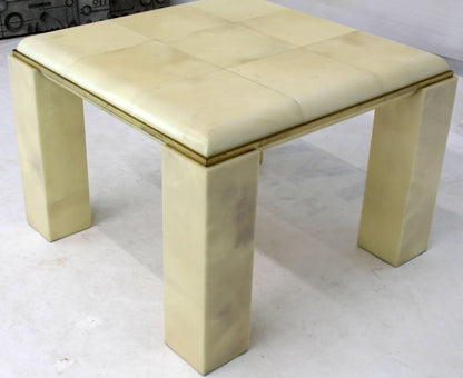 Lacquered Parchment Solid Brass Edge Trim Square Side Occasional Coffee Table