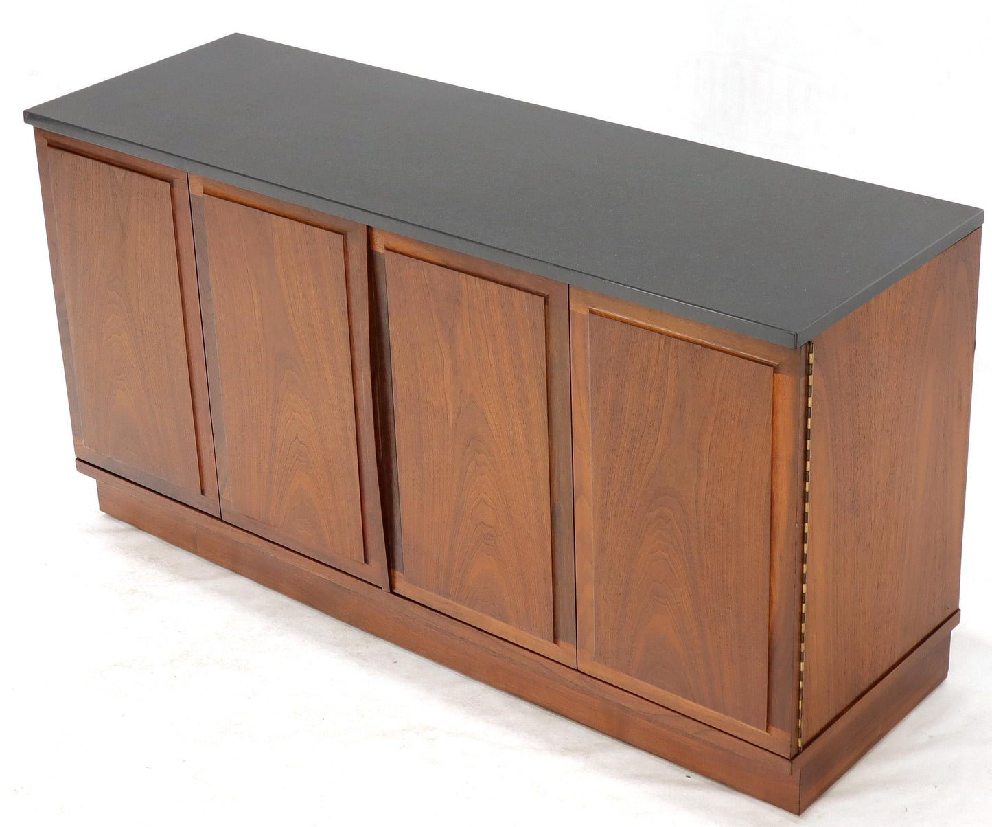 Mid-Century Modern Slate Top Petit Oiled Walnut Credenza Cabinet