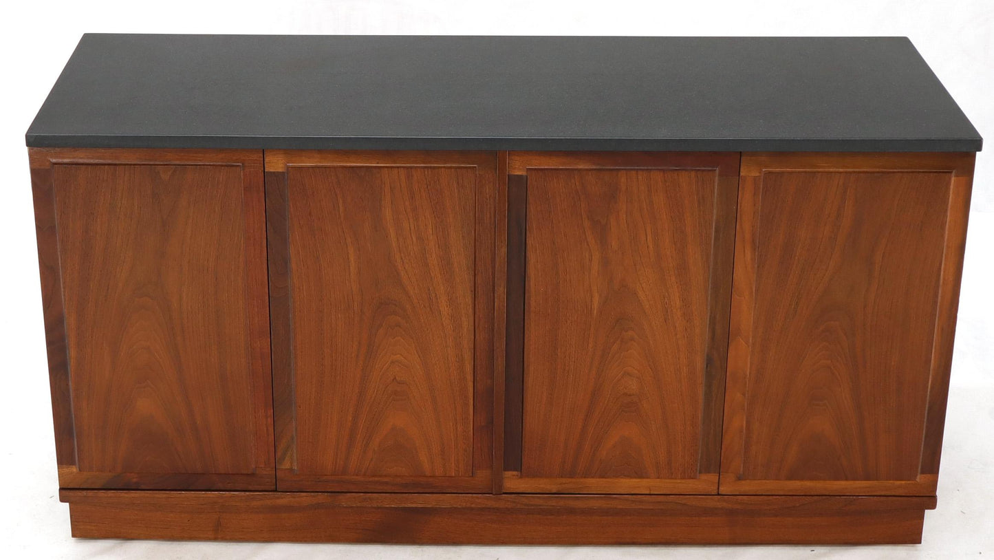 Mid-Century Modern Slate Top Petit Oiled Walnut Credenza Cabinet