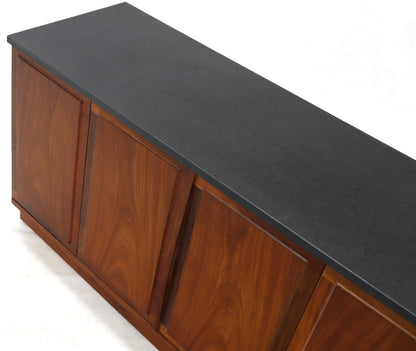 Mid-Century Modern Slate Top Petit Oiled Walnut Credenza Cabinet