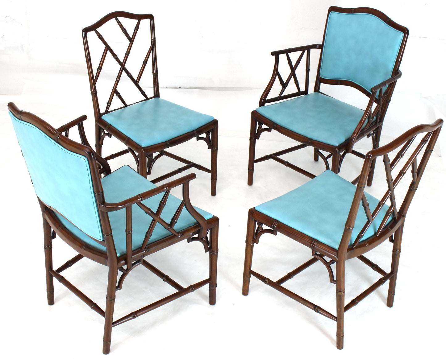 Set of Four Very Fine Faux Bamboo Mahogany Dining Side Chairs