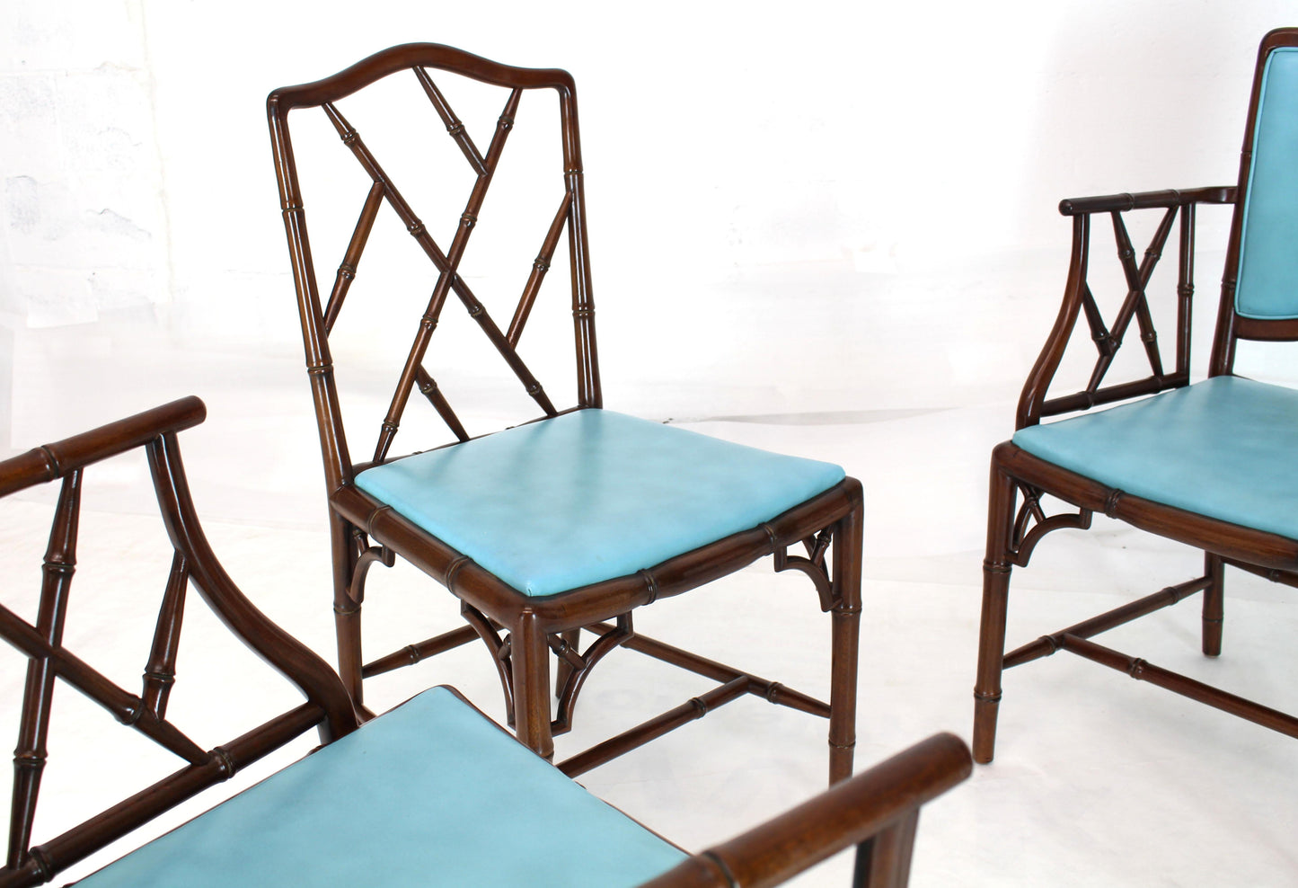 Set of Four Very Fine Faux Bamboo Mahogany Dining Side Chairs