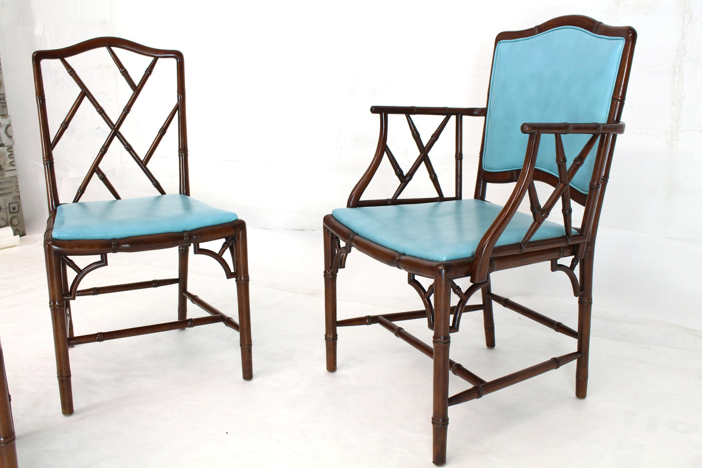 Set of Four Very Fine Faux Bamboo Mahogany Dining Side Chairs