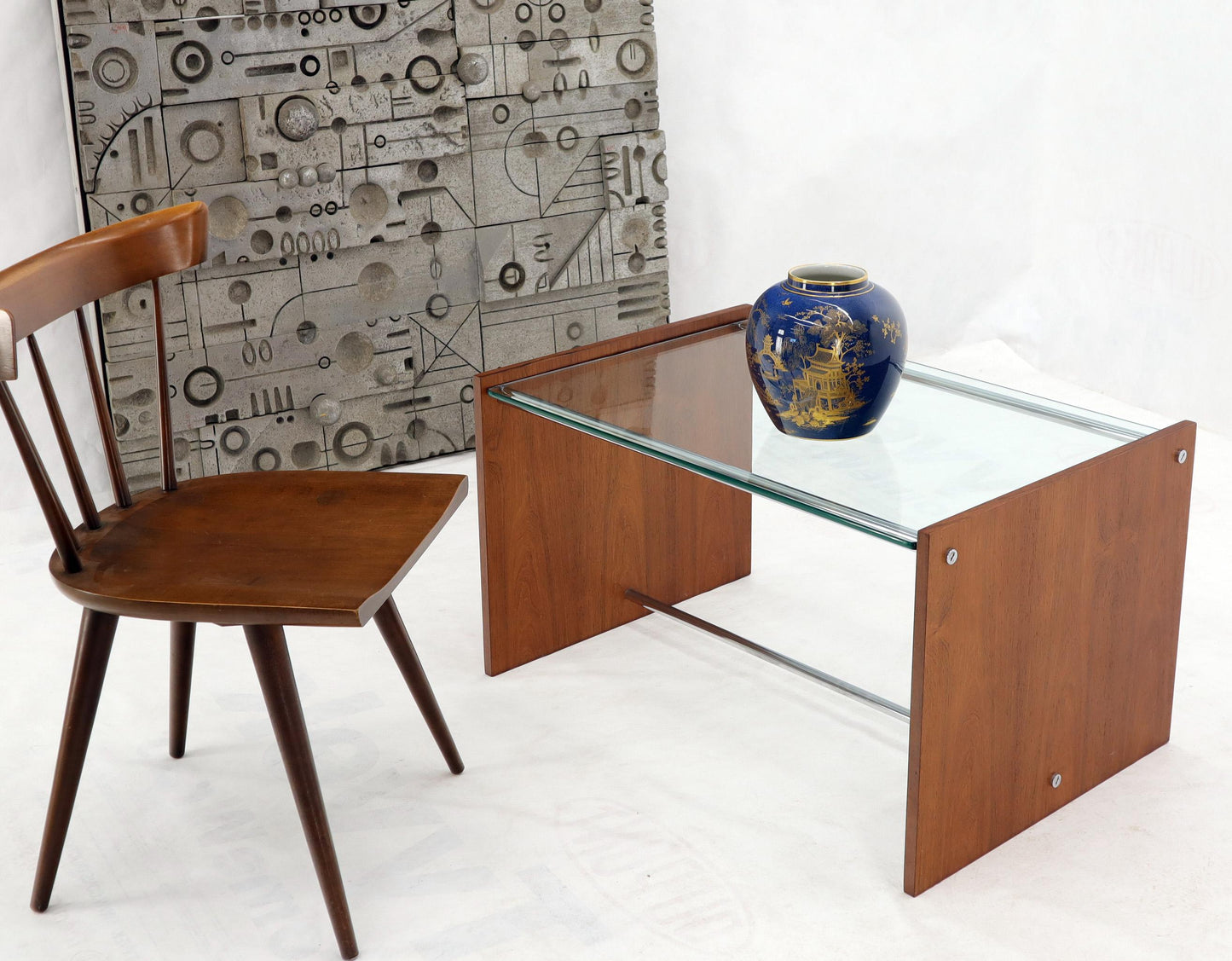 Midcentury Danish Modern Rosewood Chrome Glass Top Coffee Side Table