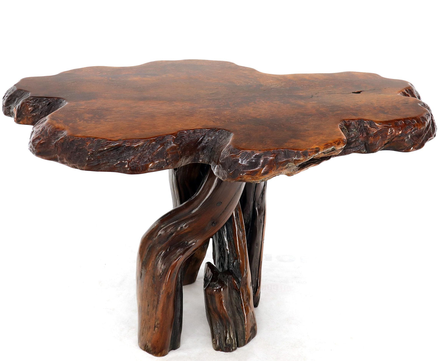 Burl Wood Natural Free Edge Slab Top Gueridon Center Table