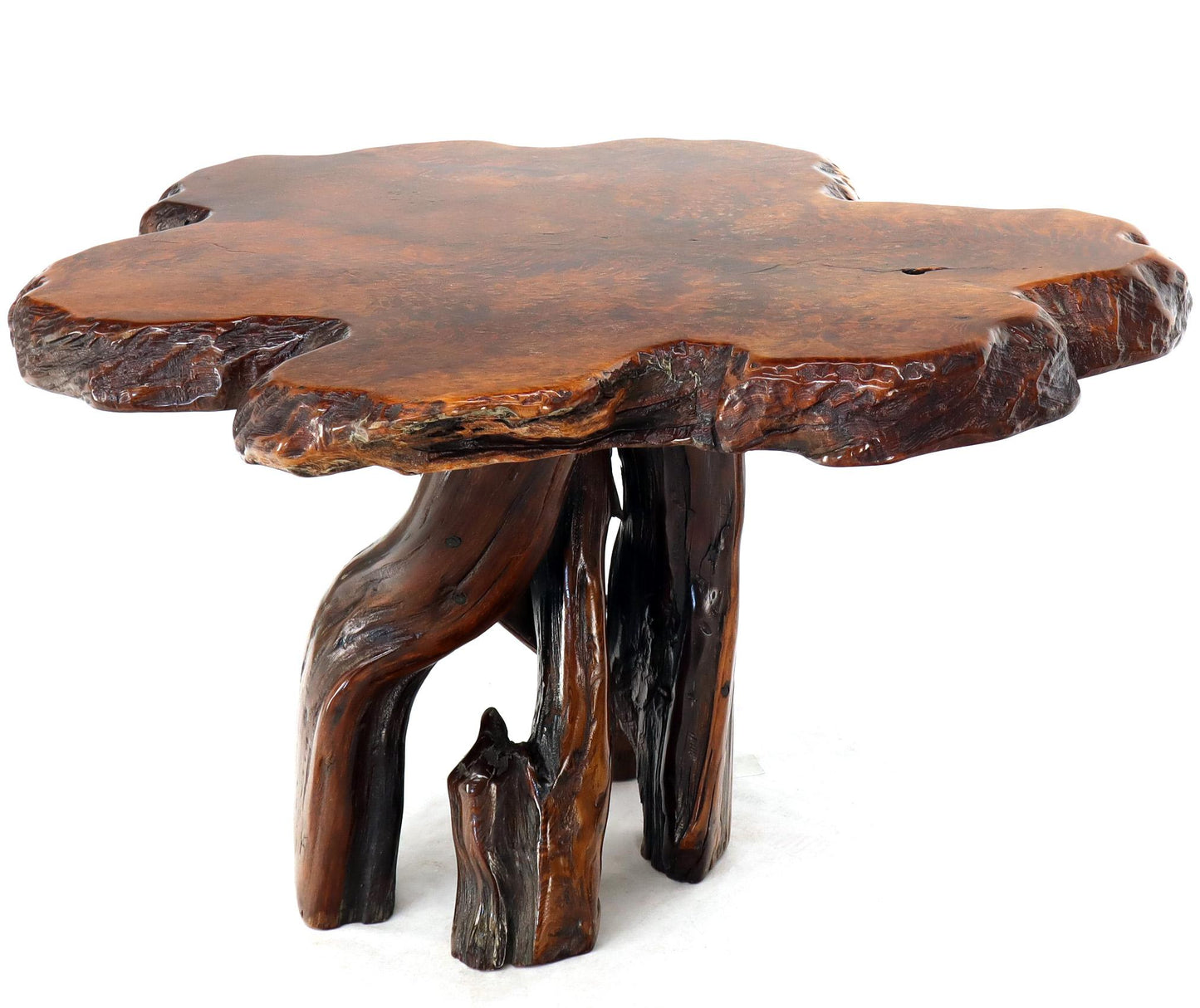 Burl Wood Natural Free Edge Slab Top Gueridon Center Table