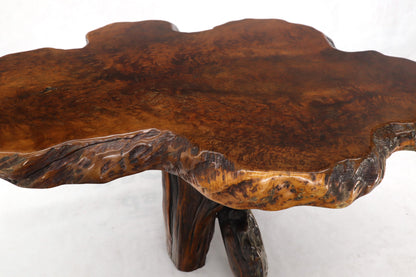 Burl Wood Natural Free Edge Slab Top Gueridon Center Table