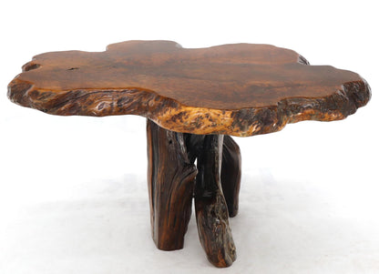 Burl Wood Natural Free Edge Slab Top Gueridon Center Table