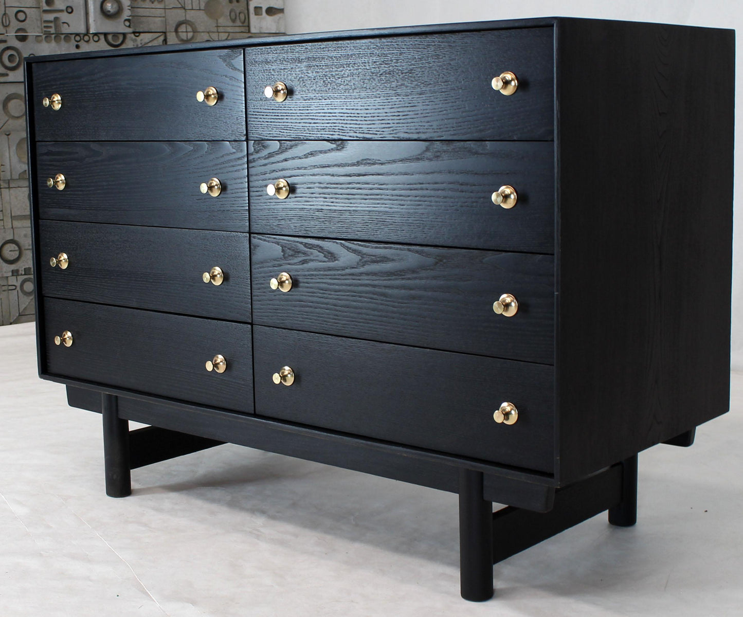 Ebonised Black Lacquer Double Dresser with Brass Pulls