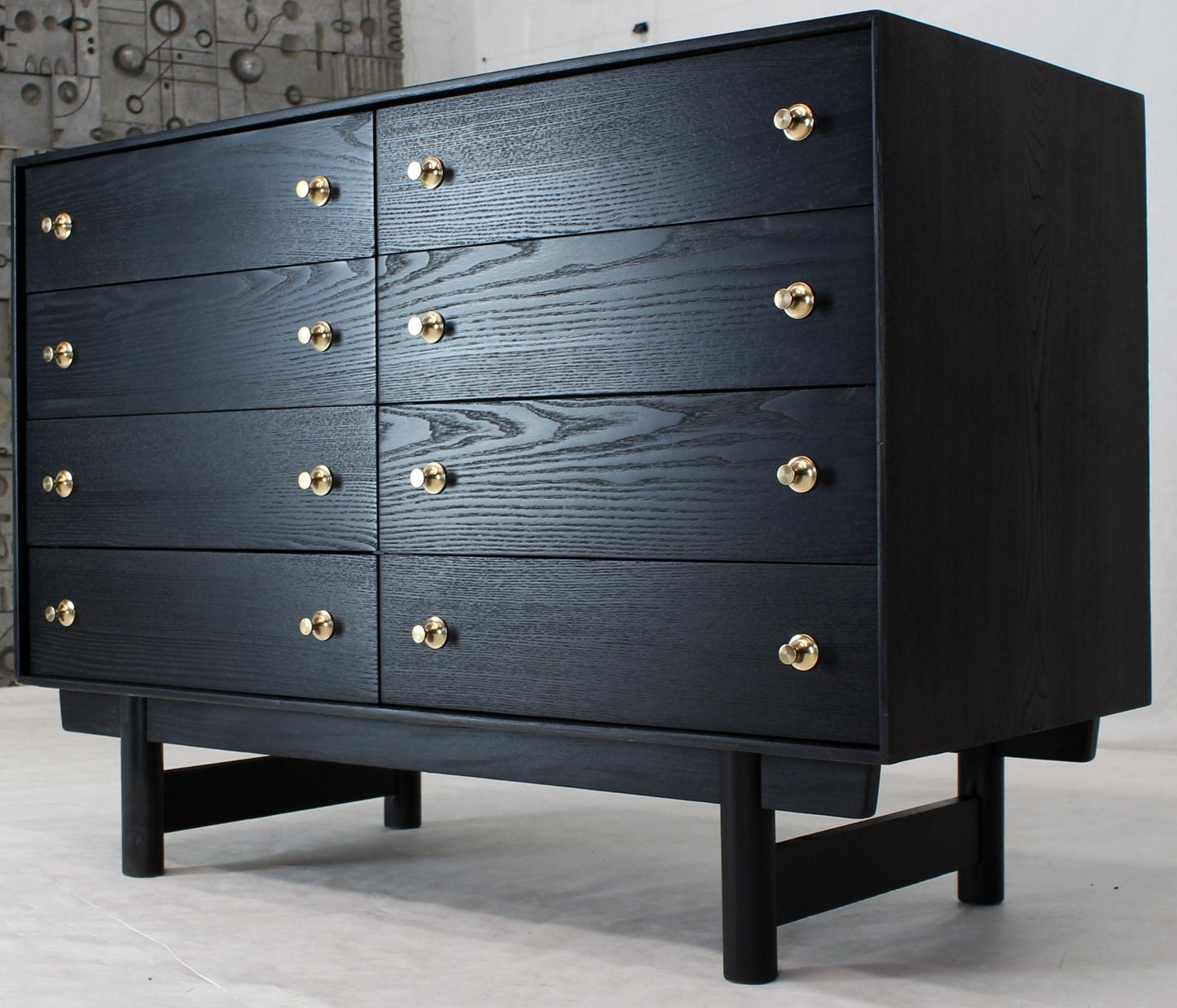 Ebonised Black Lacquer Double Dresser with Brass Pulls