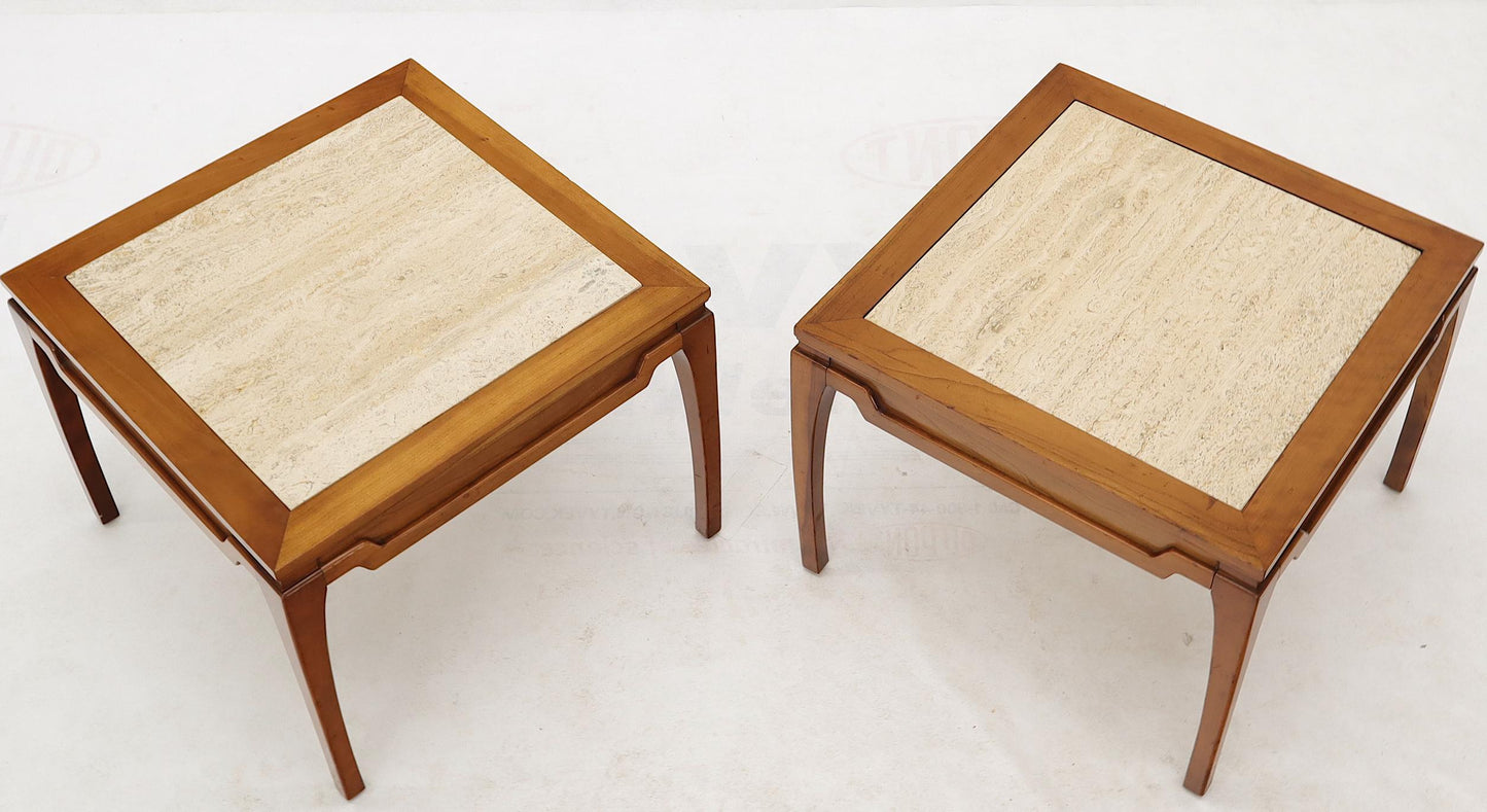 Pair of Square Small End Tables Stands with Marble Tops