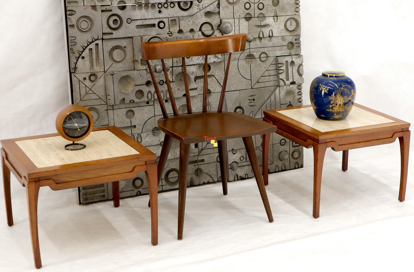 Pair of Square Small End Tables Stands with Marble Tops