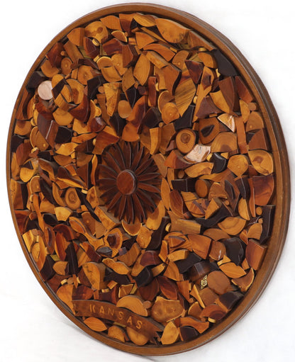 Round Wooden Wall Plaque Sculpture Sunburst