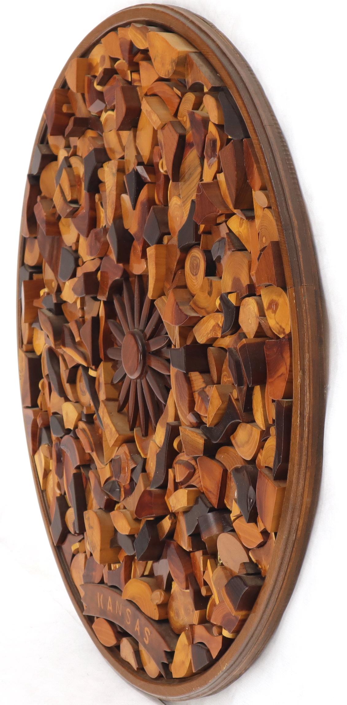 Round Wooden Wall Plaque Sculpture Sunburst