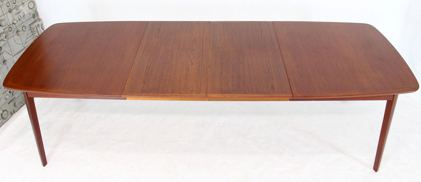 Danish Teak Mid-Century Modern Dining Banquet Table Self Storing Folding Leafs