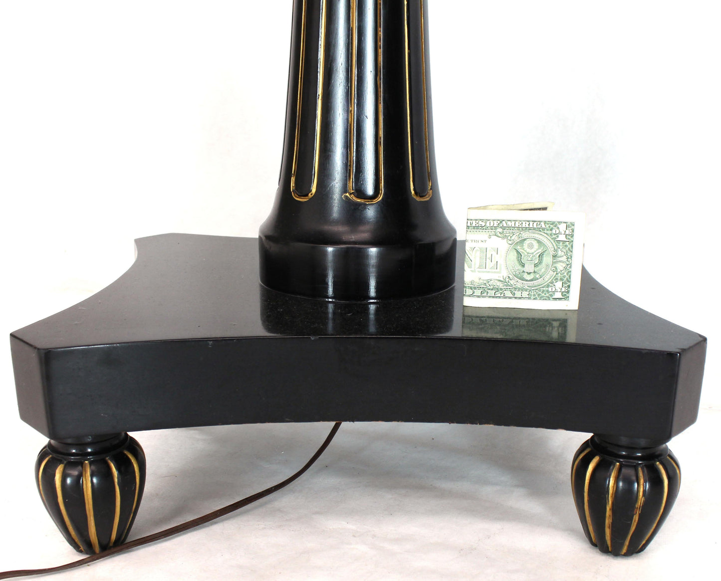 Pair of Black Lacquer Gold Decorated Kidney Shape Deco Floor Lamps Side Tables