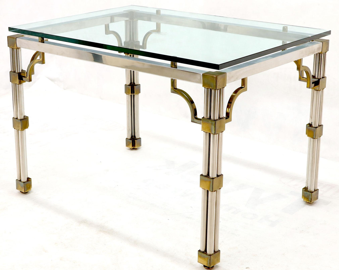 Petit Chrome Brass and Thick Glass Top Dining or Writing Table