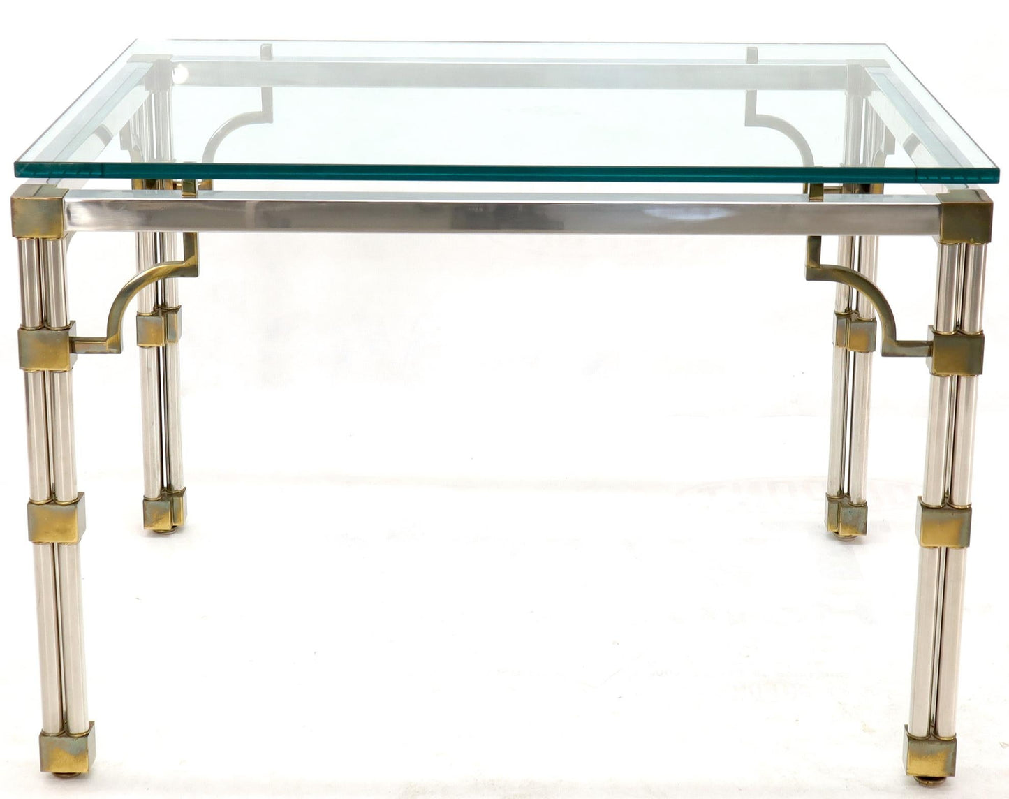 Petit Chrome Brass and Thick Glass Top Dining or Writing Table