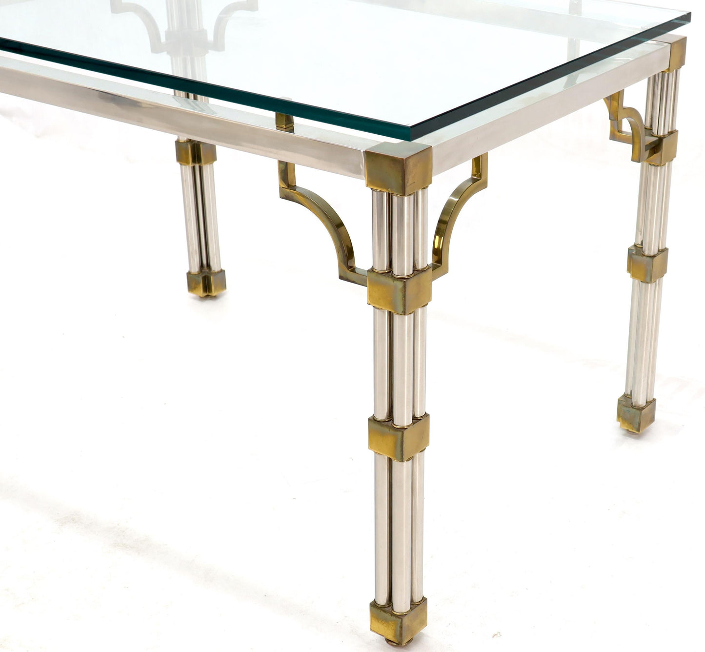 Petit Chrome Brass and Thick Glass Top Dining or Writing Table