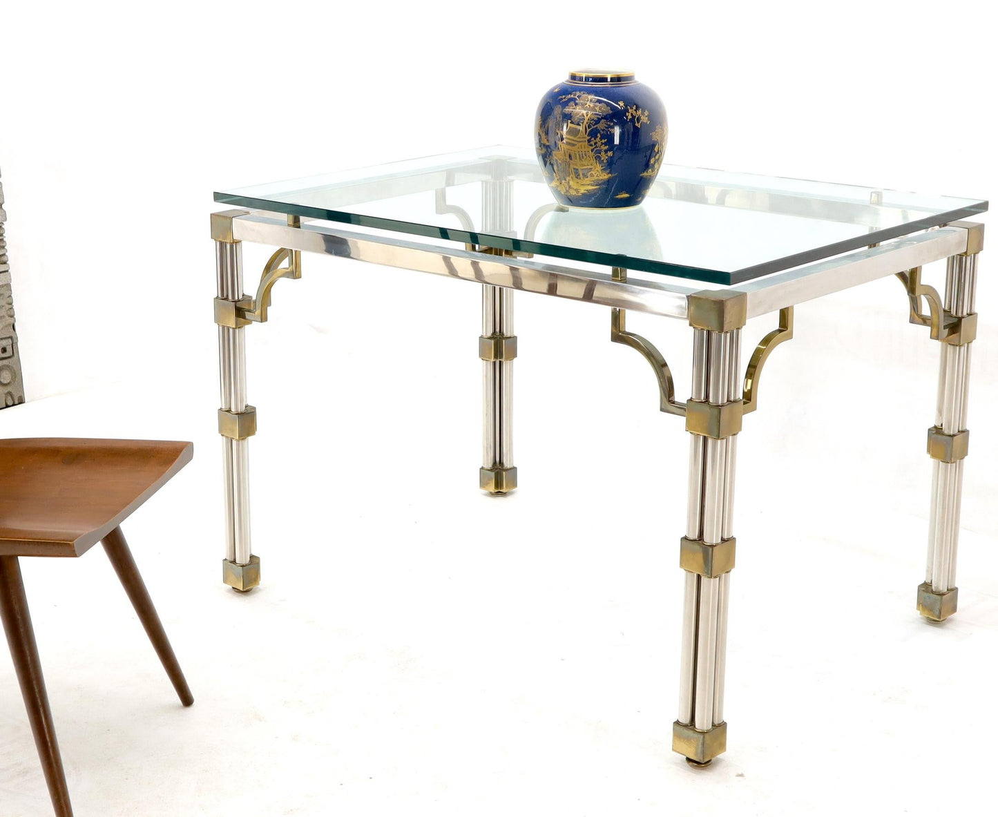 Petit Chrome Brass and Thick Glass Top Dining or Writing Table