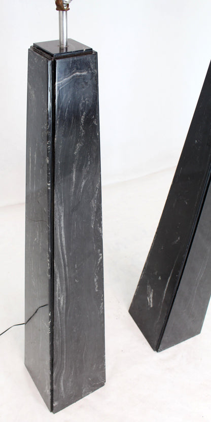 Pair of Black Marble Obelisk Shape Floor Lamps