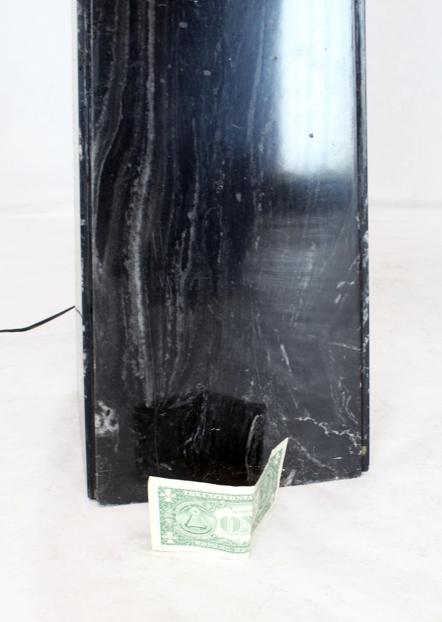 Pair of Black Marble Obelisk Shape Floor Lamps