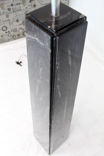 Pair of Black Marble Obelisk Shape Floor Lamps